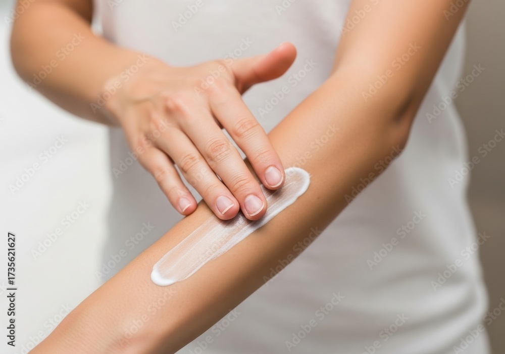 Fototapeta premium Applying Lotion to Arm for Skin Care
