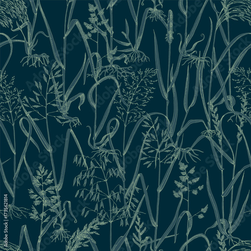 Night meadow seamless pattern vector