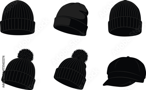 Winter hat and cap collection, stylish knit beanies, cozy wool pom pom hats, trendy headwear fashion accessories, warm clothing for cold weather