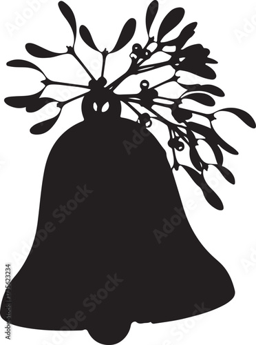 Festive Christmas bell silhouette with mistletoe decoration