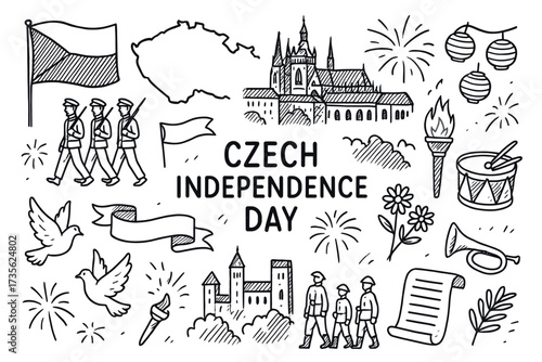 Czech independence day celebration symbols and icons illustration