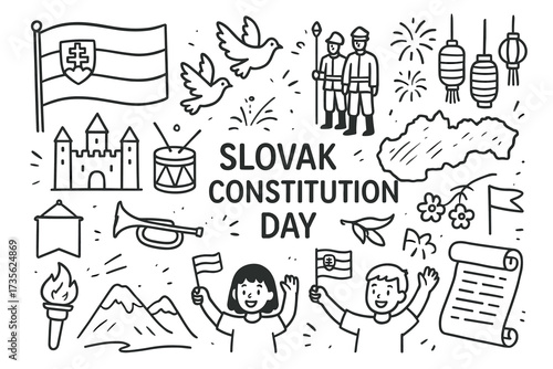 Illustration celebrating slovak constitution day with flags and traditional symbols