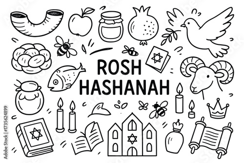 Rosh hashanah symbols: celebration of jewish new year with iconic illustrations