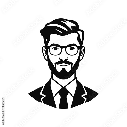 Man portrait illustration, stylish male character, cool guy design, hipster fashion artwork