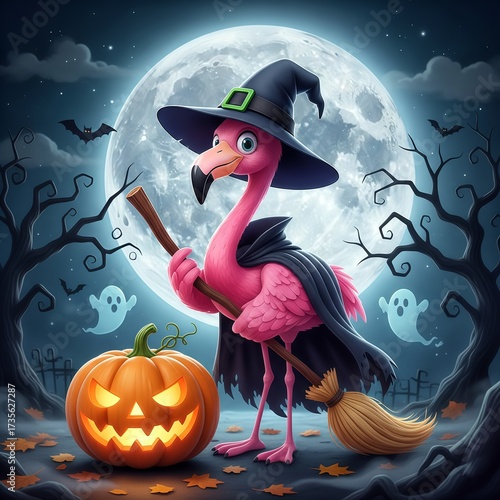Halloween background with Flamingo Bird.