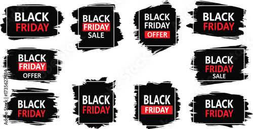 Black friday sale and offer banners with brush stroke effect background