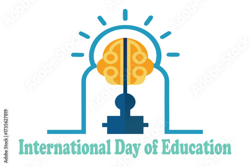 International Day of Education Vector | Key Unlocking Brain in Open Cage