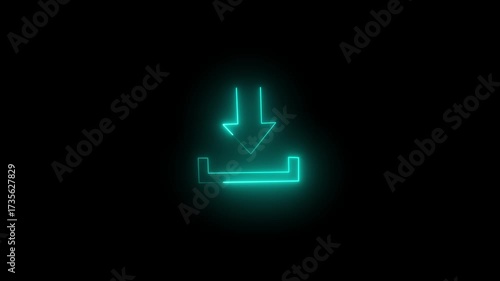 Glowing Neon Light Download icon Animation on Black Background 