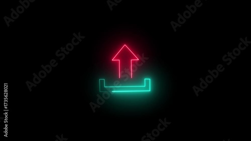 A Bright Glowing Neon Upward pointing Arrow icon Animation, Commonly as an Upload icon or Symbol indication or Growth 