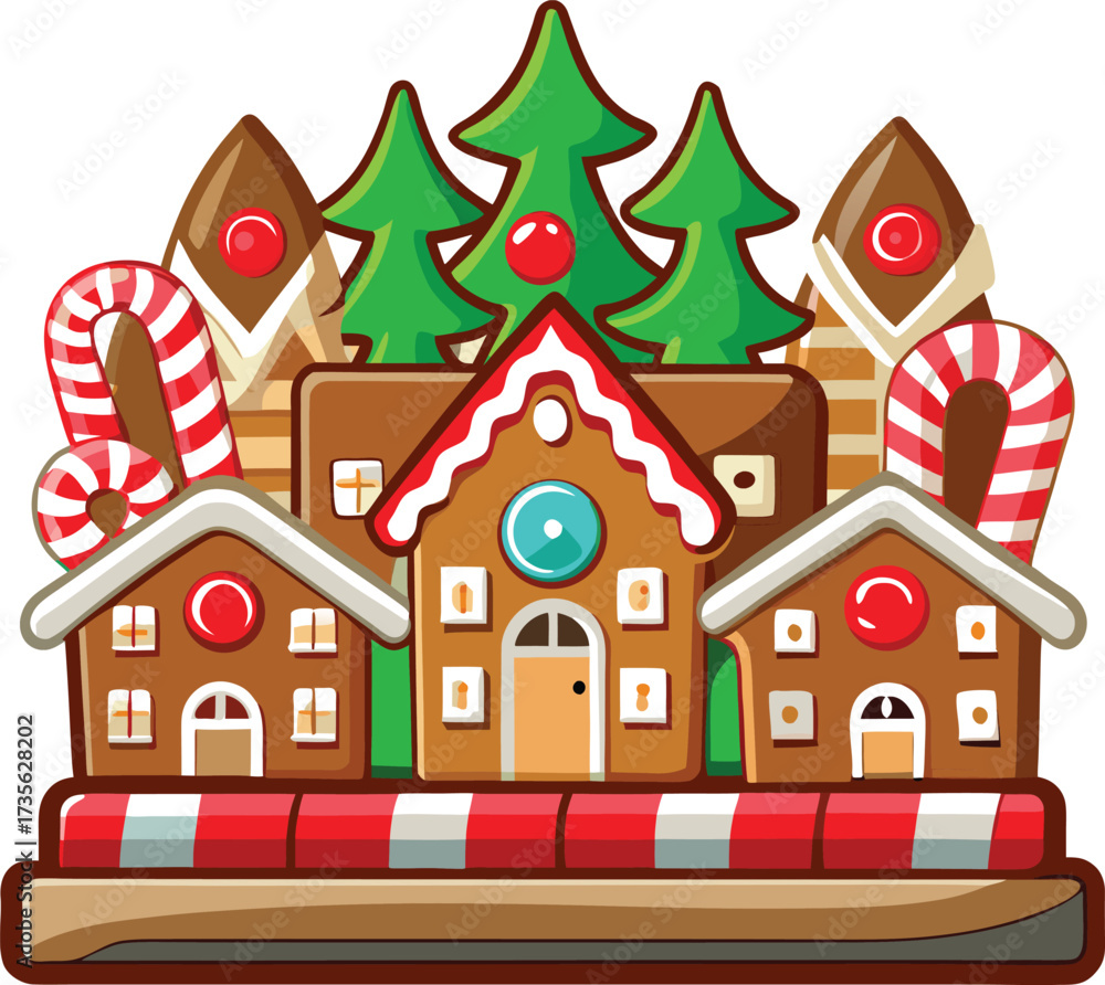 Fototapeta premium Christmas Gingerbread Villages festive cookie castle with towers and colorful decorations