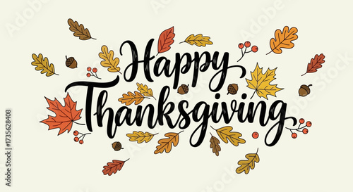 Festive Thanksgiving greeting with fall leaves and acorns creating a celebratory mood