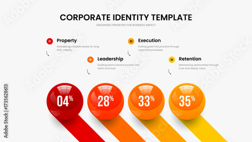 Colorful Innovation Four Element Diagram Frame Template. Enterprise Briefing 4 Step Chart Slide Layout. Digital Portfolio Presentation Design Vector Illustration.