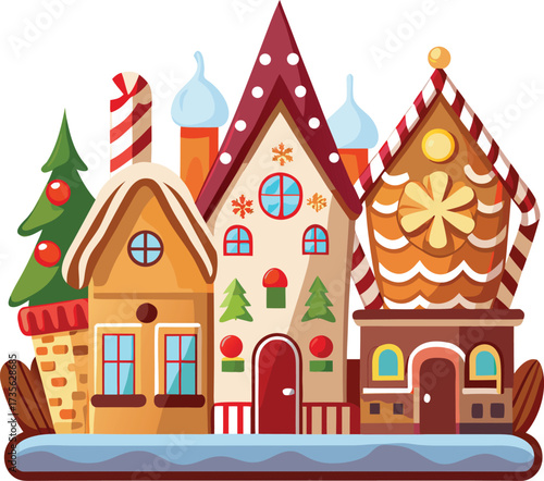 Christmas Gingerbread Villages cozy gingerbread cottage with pink roof and candy trim