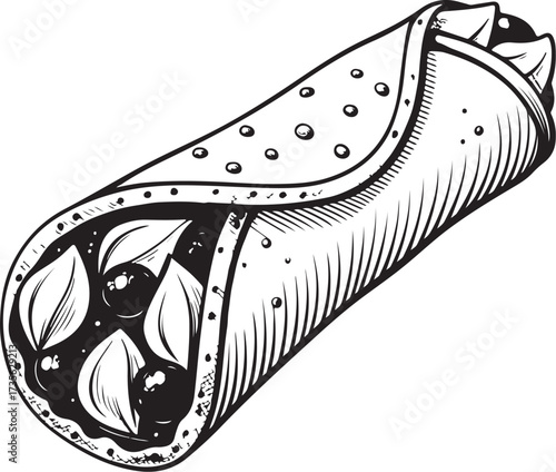 Cannoli Dessert Hand-drawn Sketch Drawing Vector Illustration, Line Linear Symbol Engraving Coloring Book, Black and White Isolated