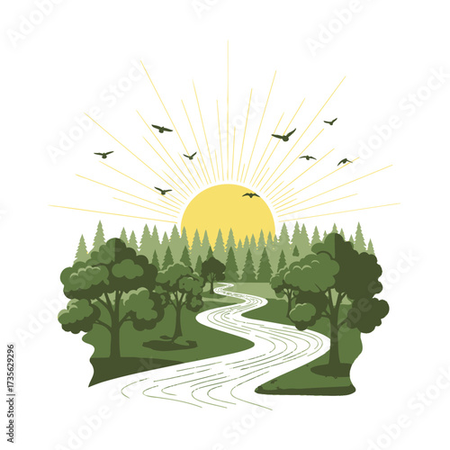 morning green plant forest plantation yellow  nature river rural sunrise 