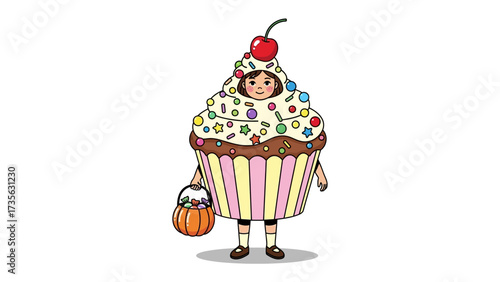 Cute cupcake: A delightful young child playfully dressed as a cupcake, complete with a cheery cherry on top.
