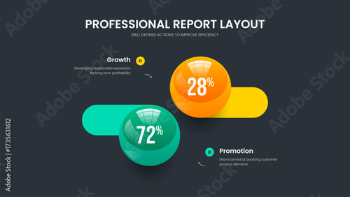Colorful Forecast 2 Element Graph Presentation Design. Science Briefing Two Step Diagram Slide Template. Elegant Portfolio Slideshow Layout Vector Illustration.