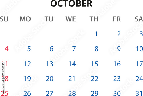 Monthly calendar January, February, March, April, May, June, July, August, September, October, November, December 2026 Vector illustration for print, web, mobile app on transparent background