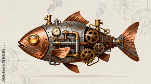 Mechanical Steampunk Fish Vector Art