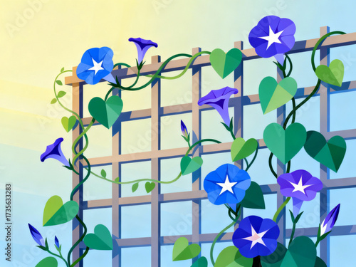 Morning Glory Trellis Vector Art