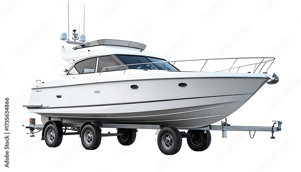 Obraz premium White boat on trailer, sleek design