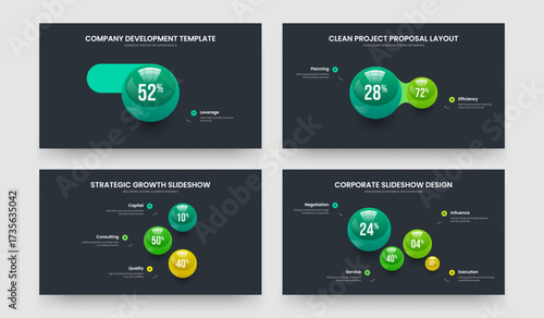 Professional Planning One Two Three Four Element Infographic Presentation Design Vector Illustration Bundle. Company Introduction 1 2 3 4 Option Diagram Slideshow Template Set.