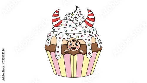 Sweet Surprise: A whimsical cupcake with a charming face, adorned with delectable frosting and playful decorative elements.