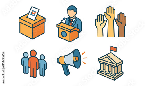 Flat icons set representing elections and democratic processes