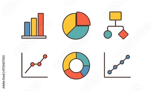 Colorful linear business charts and diagrams for data visualization