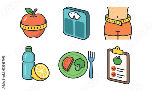 Healthy lifestyle icons: fitness, nutrition, and wellness elements