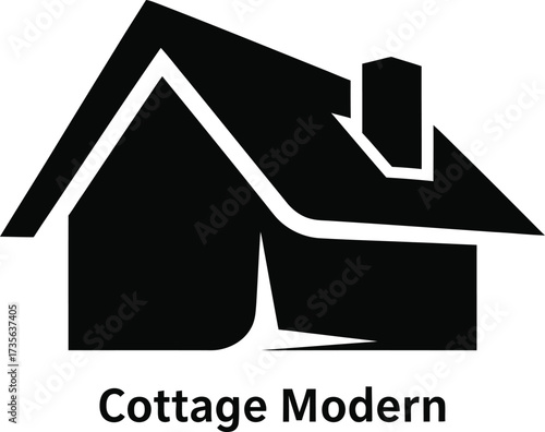 Modern cottage silhouette with chimney and text