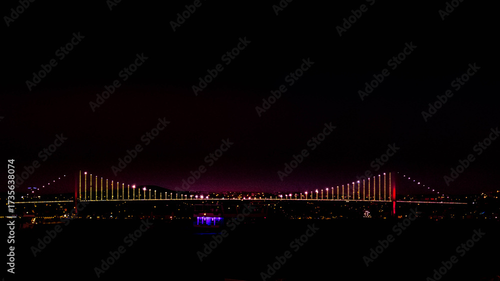 Fototapeta premium Bosphorus Bridge at Night, Linking Two Continents