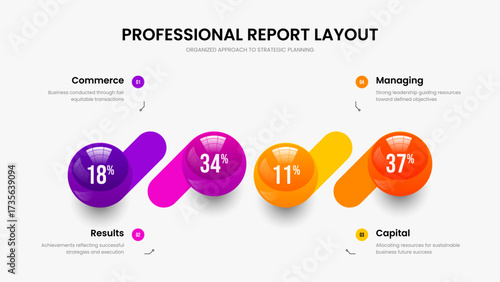 Company Insight 4 Step Infographic Slideshow Template. Sales Briefing Presentation Layout Vector Illustration. Product Analysis Four Element Chart Slide Design.
