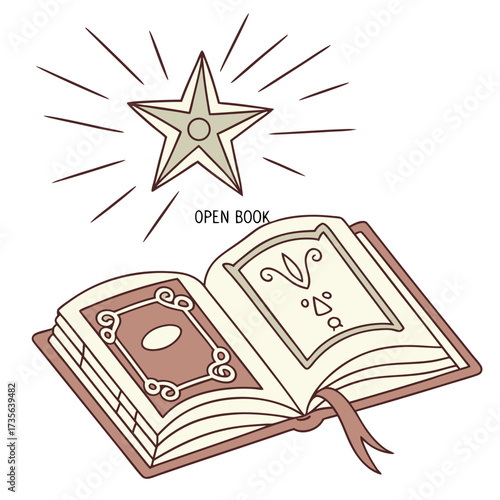 Magical open book with a glowing star above representing knowledge and fantasy
