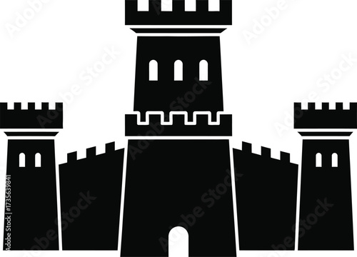 Black silhouette of a medieval castle with towers and battlements