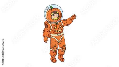 Pumpkin Astronaut: A whimsical and imaginative illustration depicts a playful child in a pumpkin-themed astronaut costume, venturing into the unknown with a sense of adventurous fun.
