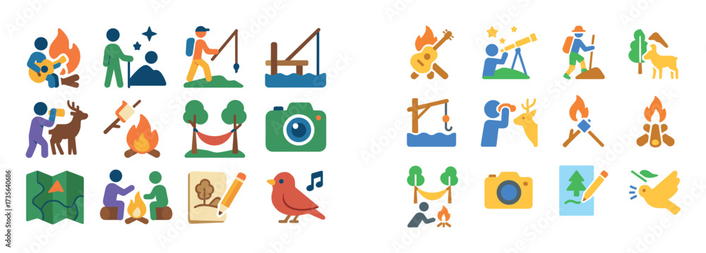 Fototapeta premium Colorful Camping Icons