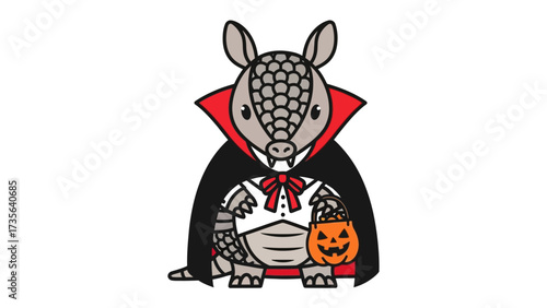 Halloween Armadillo: An adorably stylized illustration of an armadillo in a Halloween costume, ready for trick-or-treating. Perfect for capturing the playful spirit of the holiday.