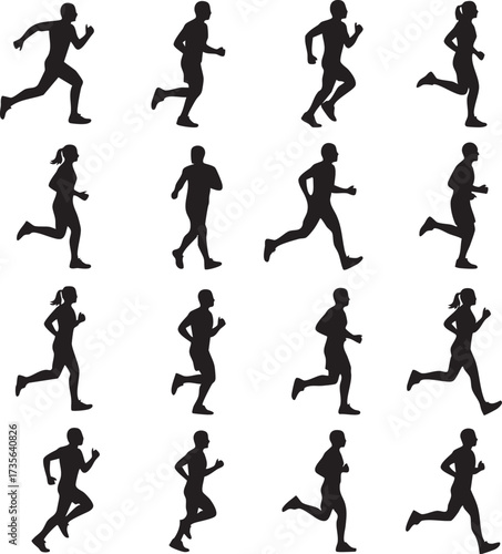 Set of Running and Jogging Silhouettes Vector Collection