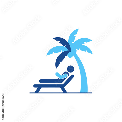 Person relaxing on lounge chair under palm tree on tropical beach enjoying peaceful vacation getaway.
