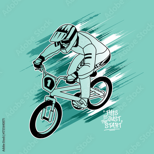  Bike Rider in Action with slogan This Is Just The Start,vector illustration