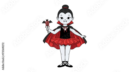 Whimsical Vampire in Costume: A charming illustration of a cute child dressed as a vampire. The image evokes the fun of halloween!