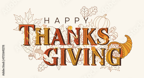 Festive Thanksgiving Illustration with Autumnal Elements and Elegant Typography Design