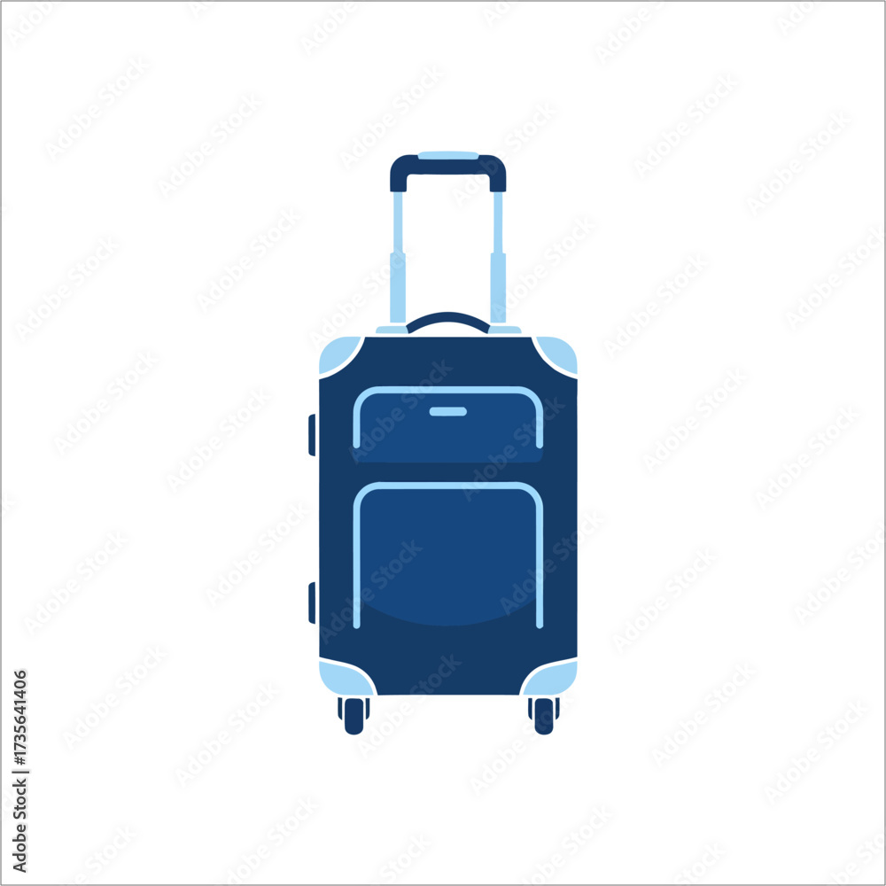 Fototapeta premium Blue suitcase stands ready for travel against a white backdrop, symbolizing vacation, adventure, and the anticipation of exploring new destinations, evoking a sense of wanderlust.
