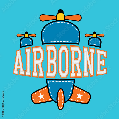 Airborne Cartoon Propeller Planes Emblem,Vector Illustration