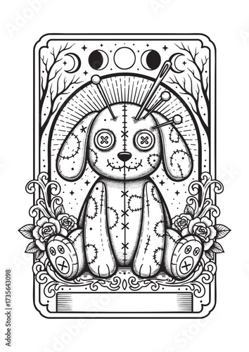 Voodoo Dog Doll Vector Art with Occult Stitching and Ritual Pins