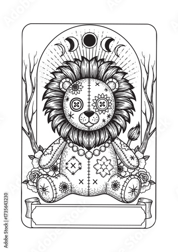 Occult Voodoo Lion Doll with Esoteric Symbolism Vector