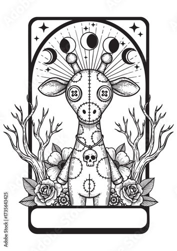Mystical Voodoo Giraffe Doll with Occult Patterns Vector