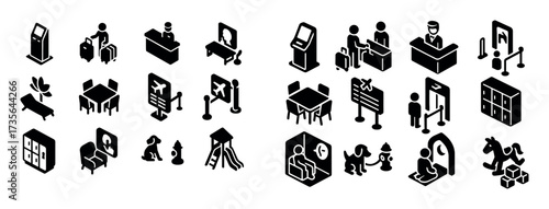 Isometric Airport Lounge Icons