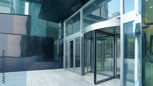 Modern Futuristic Building Entrance with Automatic Revolving Door